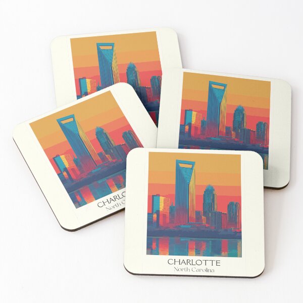 Item preview, Charlotte North Carolina Retro Travel Art | Queen City Skyline Illustration designed and sold by TuncGK.