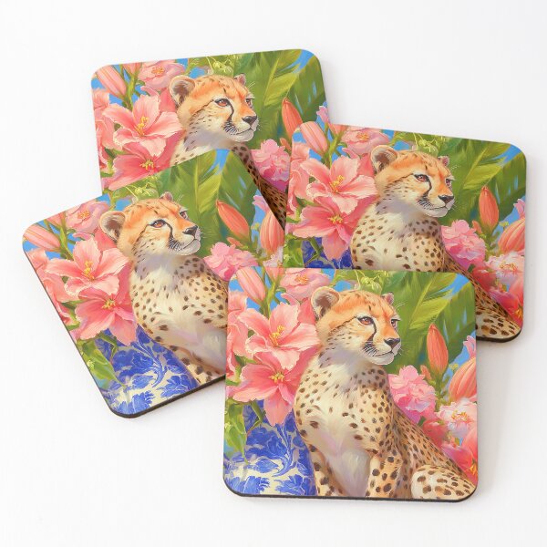 Item preview, Stunning Cheetah Portrait with a Pink Floral Aesthetic designed and sold by Gino By Design.