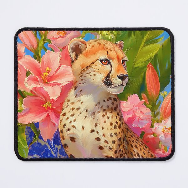 Item preview, Stunning Cheetah Portrait with a Pink Floral Aesthetic designed and sold by Gino By Design.