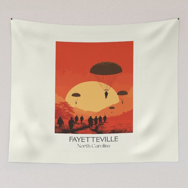 Item preview, Fayetteville North Carolina Retro Travel Art | Airborne Paratrooper Design designed and sold by TuncGK.