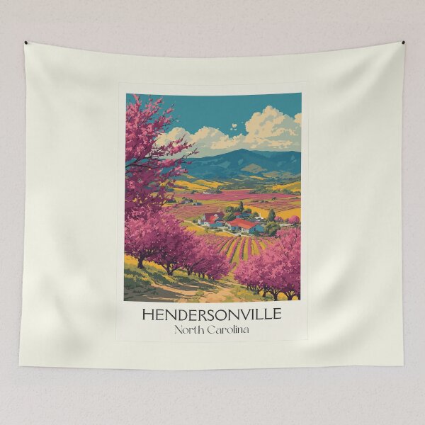 Item preview, Hendersonville North Carolina Vintage Art | Apple Blossom Countryside designed and sold by TuncGK.