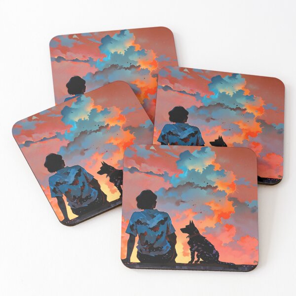 Item preview, Silhouettes of a boy and dog at sunset designed and sold by Ledsor.