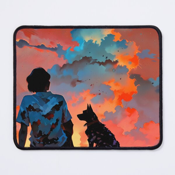 Item preview, Silhouettes of a boy and dog at sunset designed and sold by Ledsor.