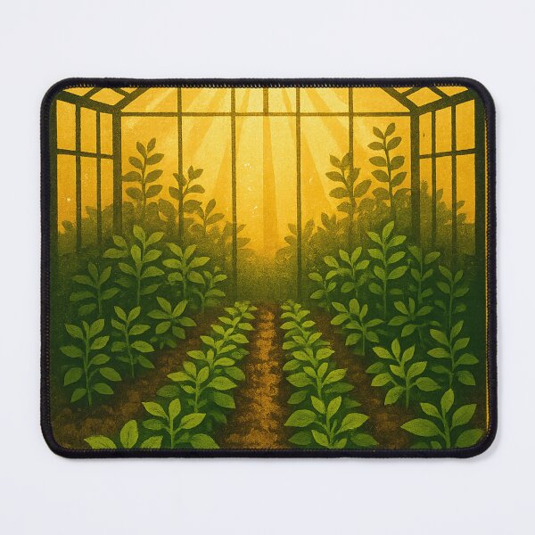 Item preview, Sunlit Rows Sticker – Greenhouse Interior with Glowing Panels designed and sold by Feral Confetti.