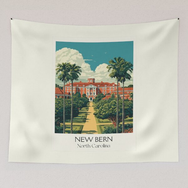 Item preview, New Bern North Carolina Retro Art | Historic Tryon Palace Illustration designed and sold by TuncGK.