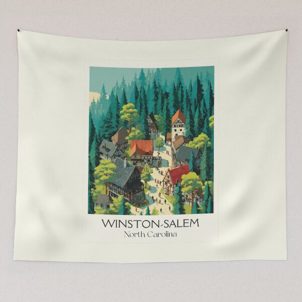 Item preview, Winston-Salem North Carolina Vintage Art | Old Salem Moravian Design designed and sold by TuncGK.