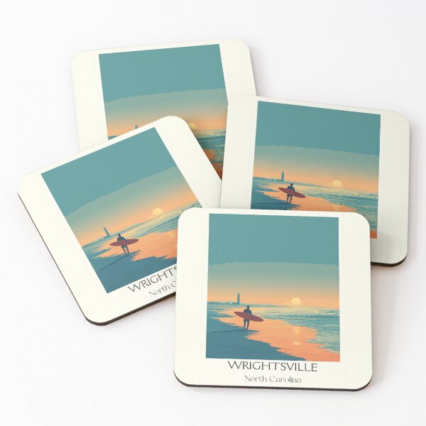 Artikelvorschau, Wrightsville Beach North Carolina Retro-Kunst | Vintage Surfer Sonnenuntergang Design entworfen und verkauft von TuncGK.