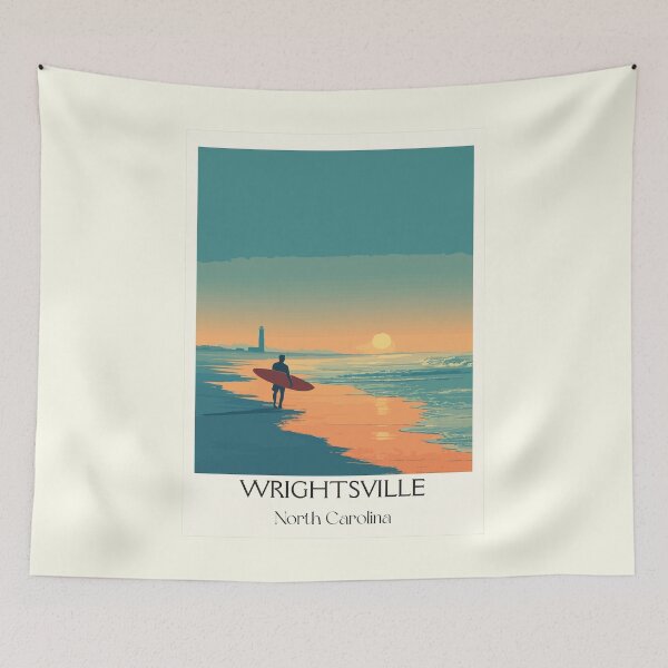 Item preview, Wrightsville Beach North Carolina Retro Art | Vintage Surfer Sunset Design designed and sold by TuncGK.