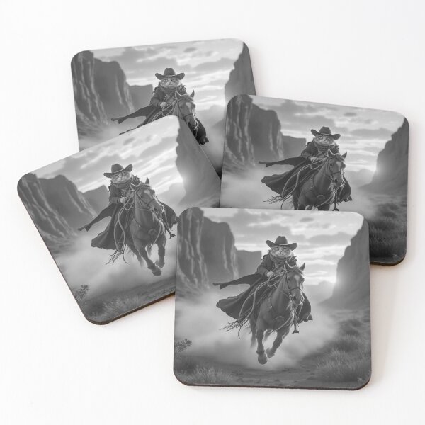 Item preview, Cowboy Cat Riding Horse, Hyper Realistic Western Sunset Scene, Cinematic Wild West Canyon Artwork, Fantasy Cowboy Animal Design designed and sold by KaryaVisionSTR.
