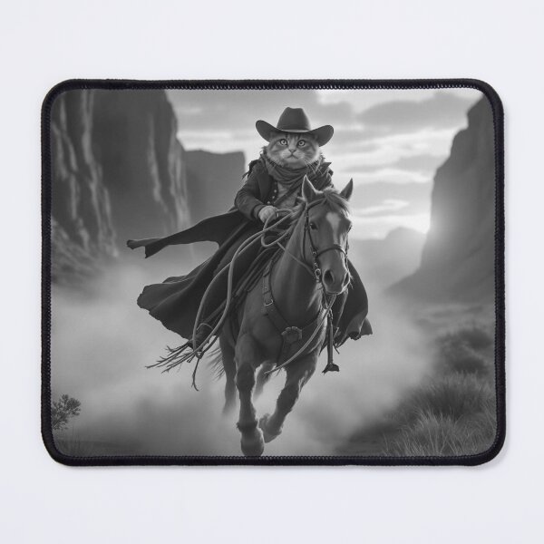 Item preview, Cowboy Cat Riding Horse, Hyper Realistic Western Sunset Scene, Cinematic Wild West Canyon Artwork, Fantasy Cowboy Animal Design designed and sold by KaryaVisionSTR.