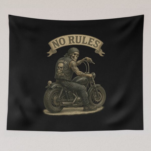 Item preview, No Rules Biker Skeleton – Rebel Motorcycle Art designed and sold by Neon Nightmare.
