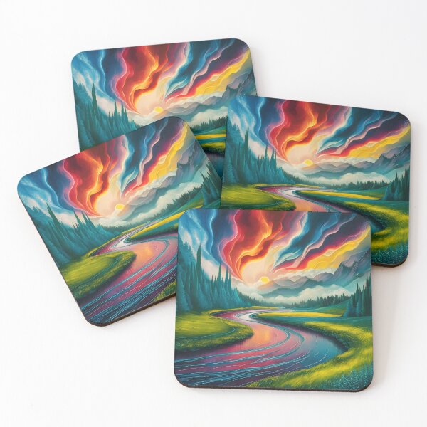 Item preview, Meandering River – Abstract Rainbow Cloud Landscape designed and sold by EmeraldeaArt.