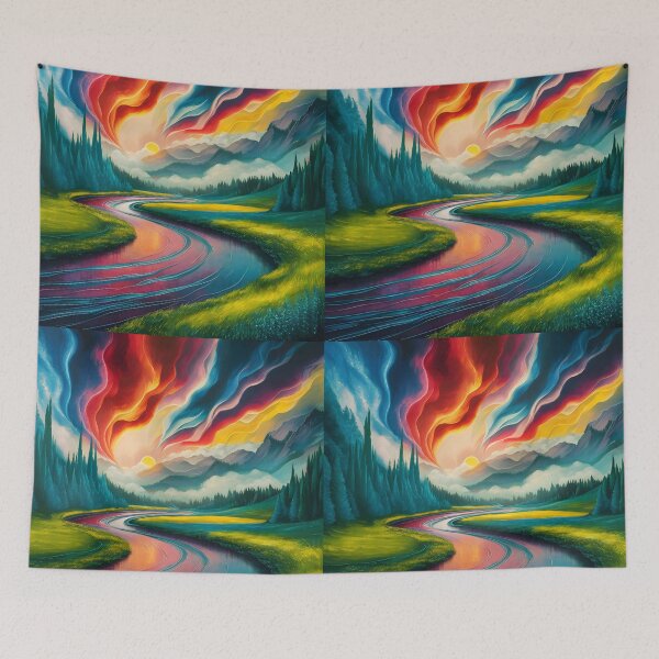 Item preview, Meandering River – Abstract Rainbow Cloud Landscape designed and sold by EmeraldeaArt.