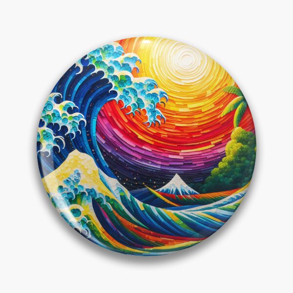 Item preview, Rainbow Sunset Wave – Impasto Style Seascape designed and sold by EmeraldeaArt.