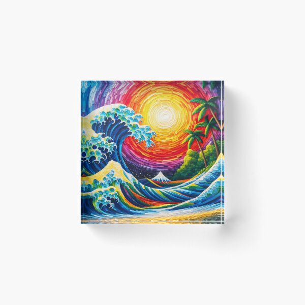 Item preview, Rainbow Sunset Wave – Impasto Style Seascape designed and sold by EmeraldeaArt.