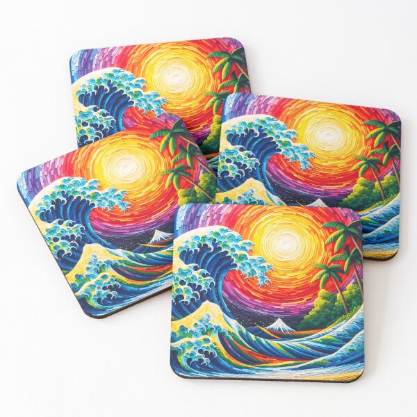 Item preview, Rainbow Sunset Wave – Impasto Style Seascape designed and sold by EmeraldeaArt.