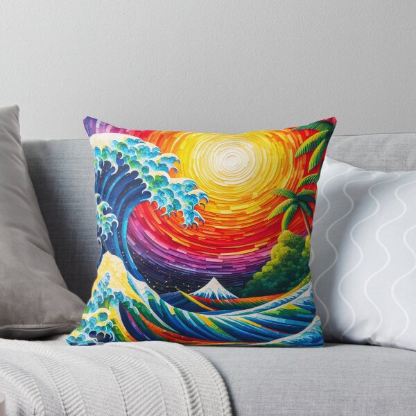 Item preview, Rainbow Sunset Wave – Impasto Style Seascape designed and sold by EmeraldeaArt.