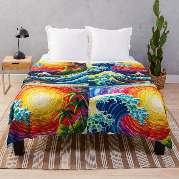 Item preview, Rainbow Sunset Wave – Impasto Style Seascape designed and sold by EmeraldeaArt.