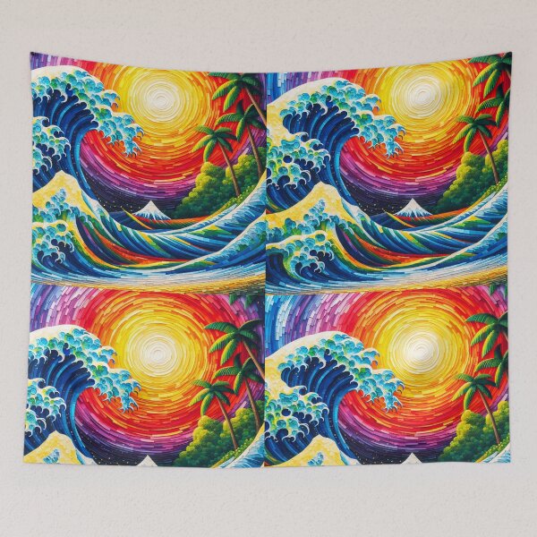 Item preview, Rainbow Sunset Wave – Impasto Style Seascape designed and sold by EmeraldeaArt.