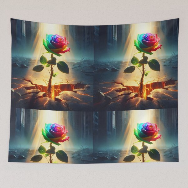 Item preview, Rainbow Rose in Concrete – Utopian Fantasy Art designed and sold by EmeraldeaArt.