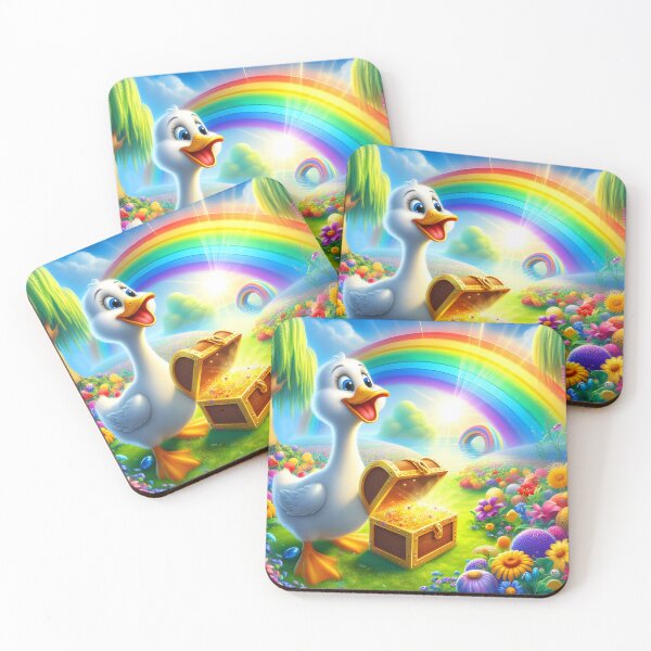 Item preview, Cute Cartoon Goose with Treasure Chest under Rainbow designed and sold by EmeraldeaArt.