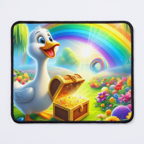 Item preview, Cute Cartoon Goose with Treasure Chest under Rainbow designed and sold by EmeraldeaArt.