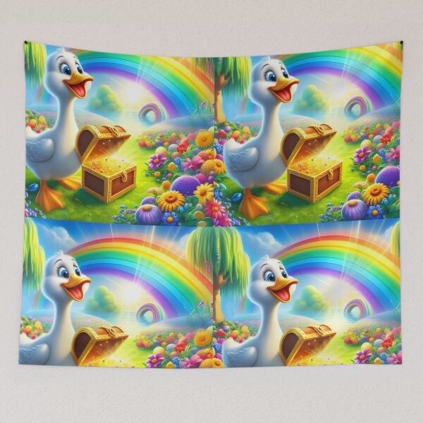 Item preview, Cute Cartoon Goose with Treasure Chest under Rainbow designed and sold by EmeraldeaArt.
