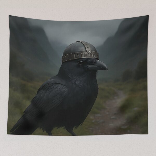 Item preview, Majestic Odin’s Raven with Viking Helmet designed and sold by NorseDrip.