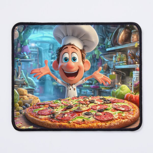Item preview, Cheerful Chef with Delicious Pizza in a Kitchen designed and sold by Artessie.