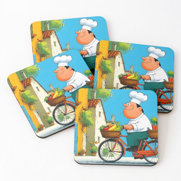 Item preview, Chef on Bicycle with Fresh Produce in a Colorful Street designed and sold by Artessie.