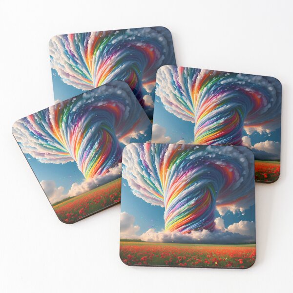Item preview, Rainbow Hurricane Over Poppy Field – Surreal Swirling Cloud Landscape designed and sold by EmeraldeaArt.