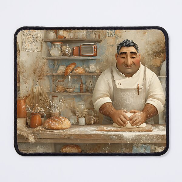 Item preview, Artisan Baker Preparing Dough in Cozy Bakery Scene designed and sold by Artessie.