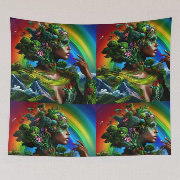 Item preview, Rainbow Woman Portrait – Floral Abstraction Nature Art designed and sold by EmeraldeaArt.
