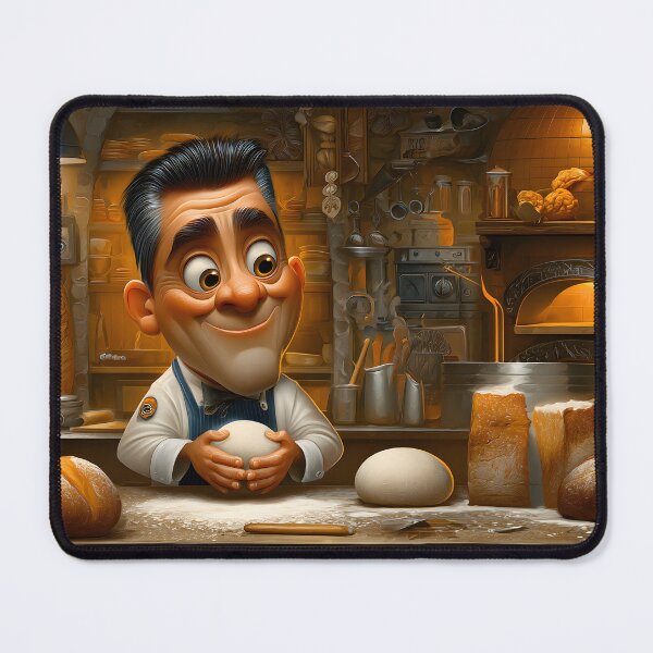 Item preview, Cheerful baker working with dough in bakery kitchen designed and sold by Artessie.