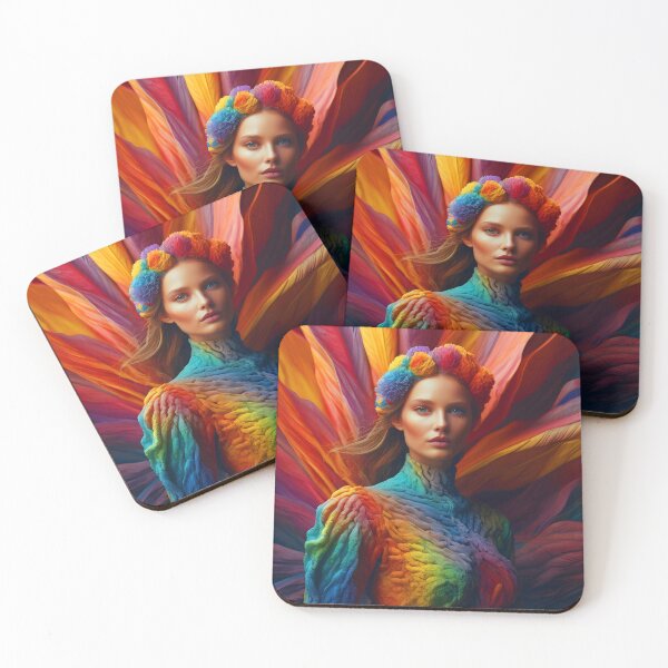 Item preview, Rainbow Textile Girl – Flowing Color Portrait Illustration designed and sold by EmeraldeaArt.