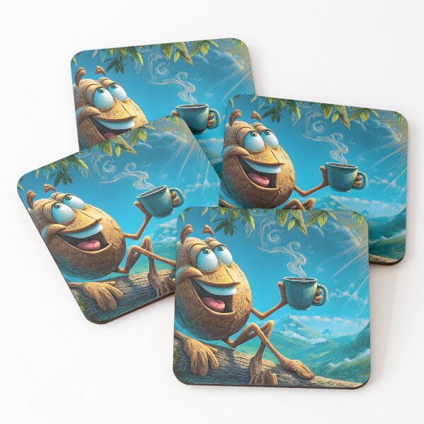 Item preview, Cheerful Cartoon Coffee bean Enjoying Coffee Outdoors designed and sold by Artessie.