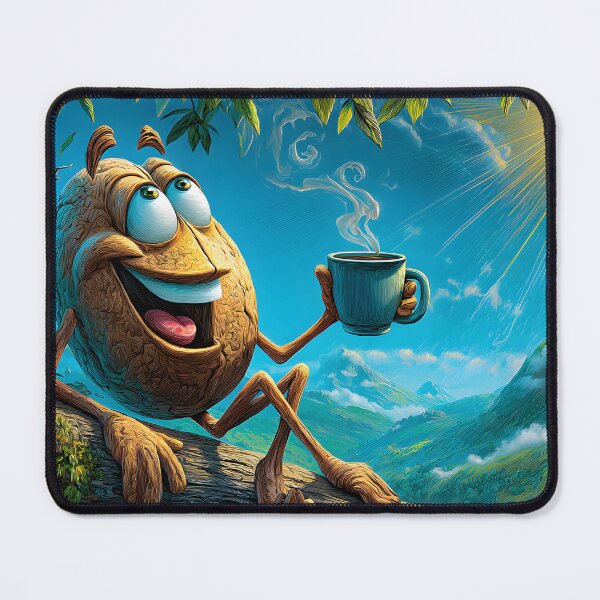 Item preview, Cheerful Cartoon Coffee bean Enjoying Coffee Outdoors designed and sold by Artessie.