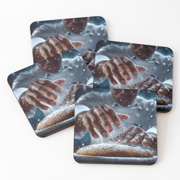 Item preview, Chef sprinkles flour over dough in a dramatic scene designed and sold by Artessie.