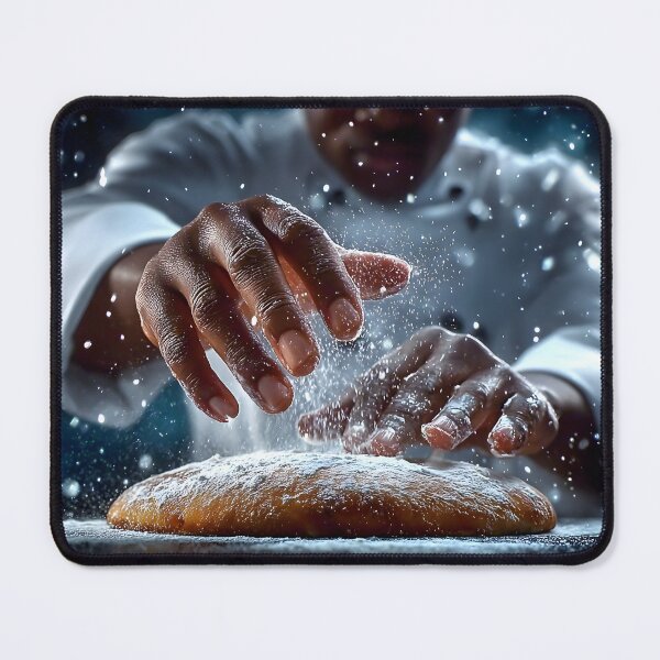 Item preview, Chef sprinkles flour over dough in a dramatic scene designed and sold by Artessie.