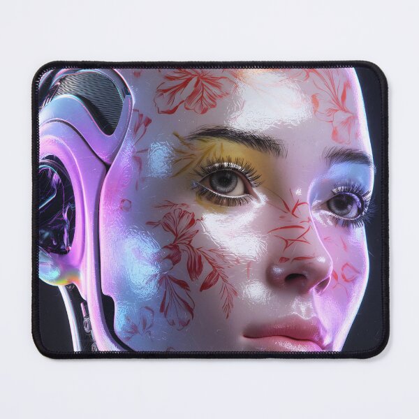Item preview, Robot Girl Closeup – China-Inspired Skin Floral Tattoo Portrait designed and sold by EmeraldeaArt.