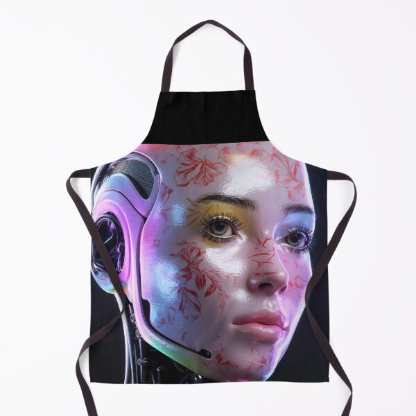 Item preview, Robot Girl Closeup – China-Inspired Skin Floral Tattoo Portrait designed and sold by EmeraldeaArt.