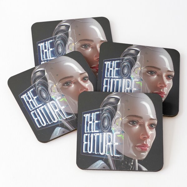 Item preview, Glossy Robot Girl Head – Futuristic Portrait with The Future Text designed and sold by EmeraldeaArt.