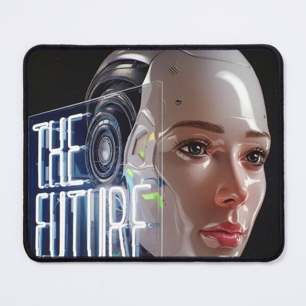 Item preview, Glossy Robot Girl Head – Futuristic Portrait with The Future Text designed and sold by EmeraldeaArt.