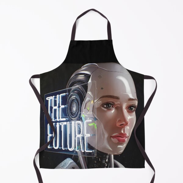 Item preview, Glossy Robot Girl Head – Futuristic Portrait with The Future Text designed and sold by EmeraldeaArt.