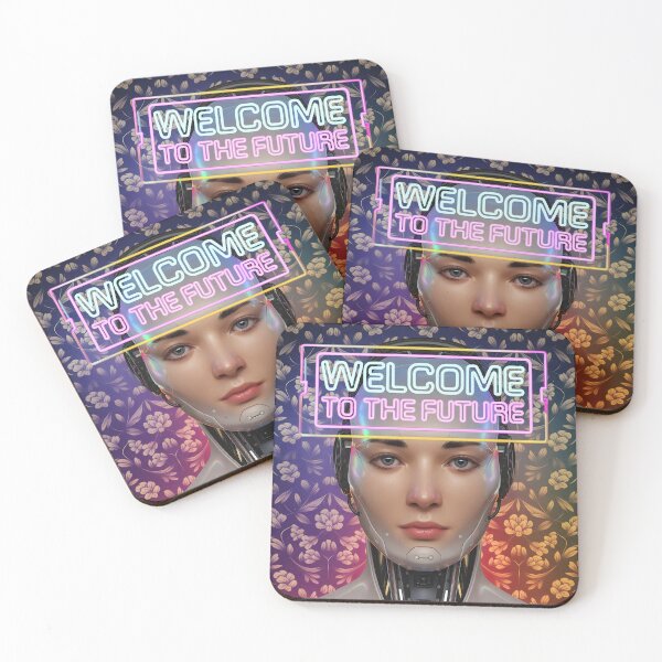 Item preview, Robot Girl Portrait – Glowing Welcome to the Future Text designed and sold by EmeraldeaArt.
