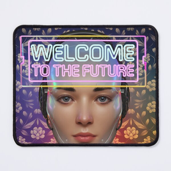 Item preview, Robot Girl Portrait – Glowing Welcome to the Future Text designed and sold by EmeraldeaArt.
