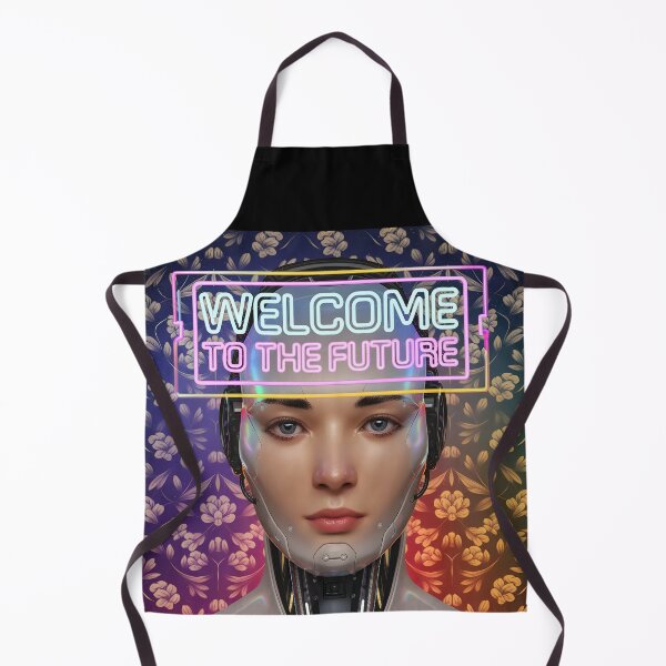 Item preview, Robot Girl Portrait – Glowing Welcome to the Future Text designed and sold by EmeraldeaArt.