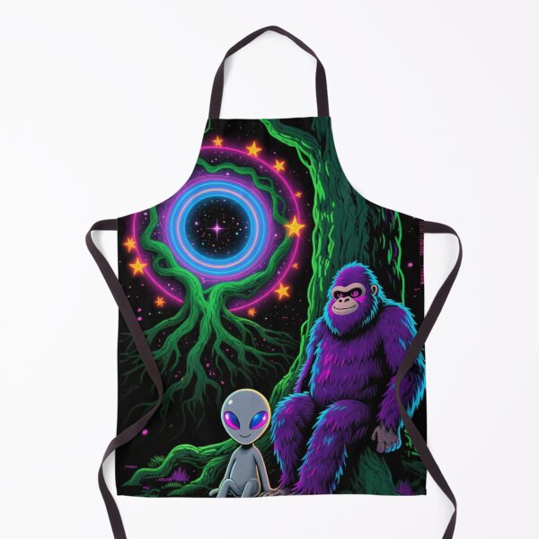 Aperçu de l'œuvre Affiche de la forêt psychédélique de Bigfoot avec lumière noire créée et vendue par CleverCulture.