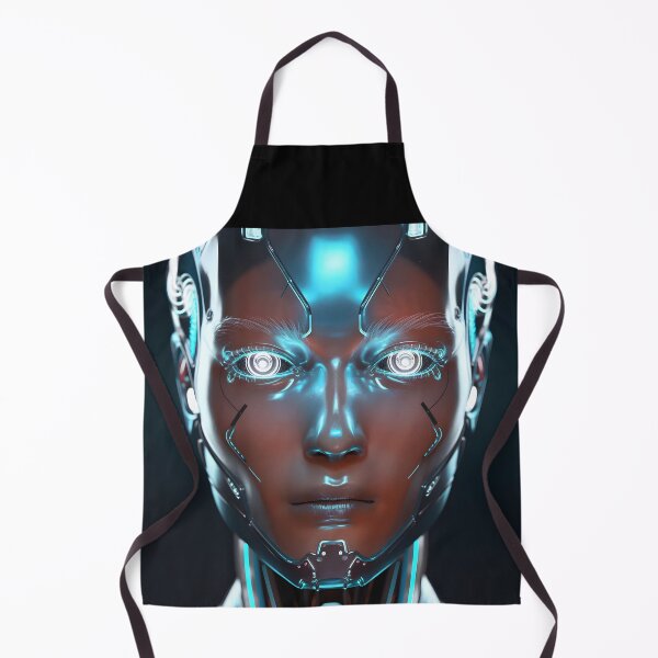 Item preview, Fierce Robot Girl Head – Luminous Blue and White Eyes Mechanical Portrait designed and sold by EmeraldeaArt.