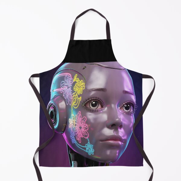 Item preview, Robot Girl Portrait – Glowing Colorful Floral Face Tattoo designed and sold by EmeraldeaArt.